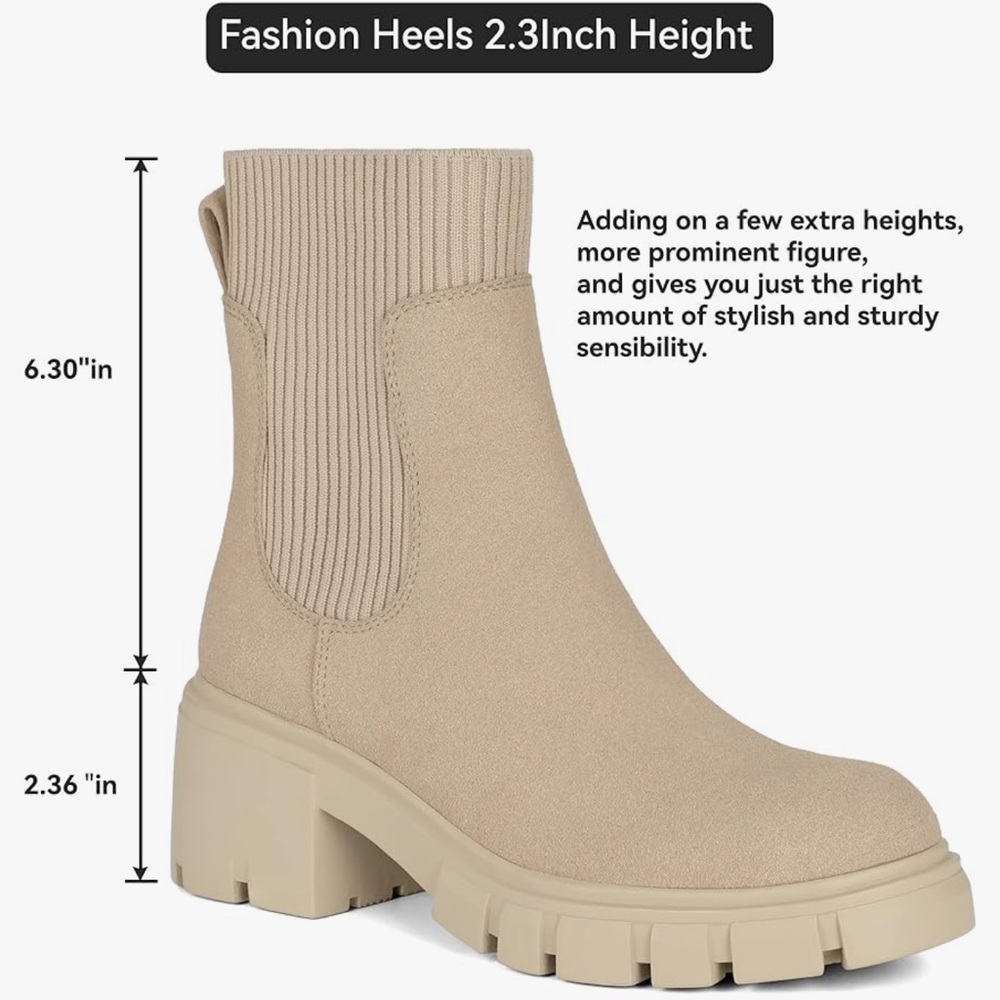 Platform Chunky Suede Booties 9 Nude - Picture 4 of 7